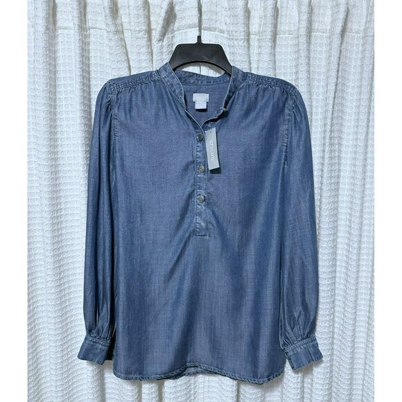 NWT Chicos Drama Sleeve Denim Pullover in Vintage Blue Wash Size 0 - Picture 1 of 8